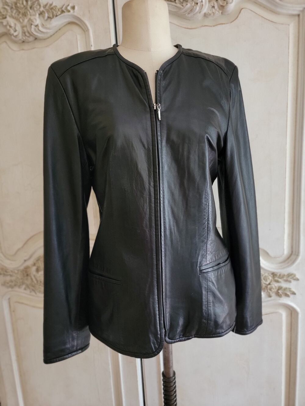 Vericci Black Buttery Soft Leather Zip Front Vintage Jacket Size S